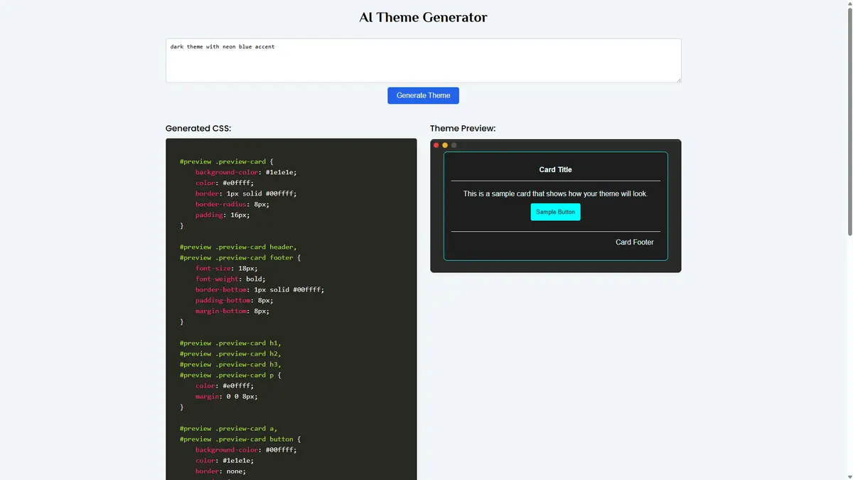AI Theme Generator Home Page
