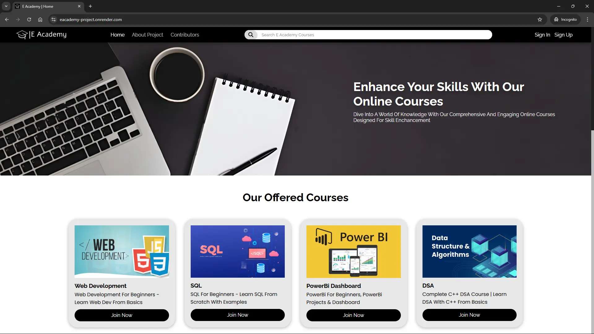E Academy Home Page